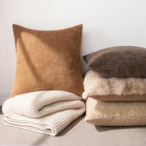MIULEE Textured Chenille Throw Pillow Covers 18x18 Inch Brown - Image 4