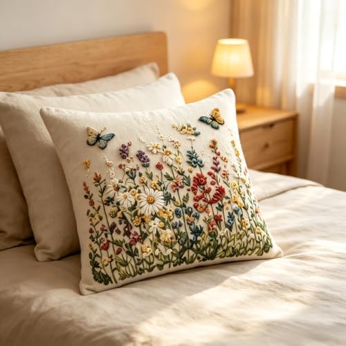 2D Flat Meadow Butterfly Linen Throw Pillow Covers 18x18 Set of 2 - Image 4