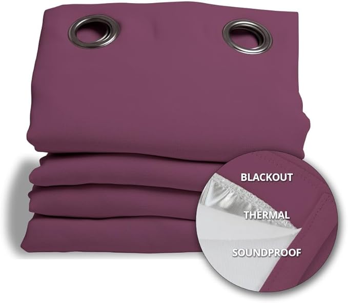 Moondream 3-in-1 Sound Insulation Curtain with Noise-Blackout-Thermal Insulation, Patented Technology, 55" Width x 108" Length, Purple (Deep Purple MC119), Grommet, 1 Panel