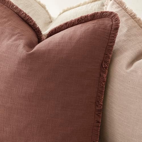 Foindtower Boho Linen Fringe Lumbar Throw Pillow Covers 12×24 Rust Red - Image 5