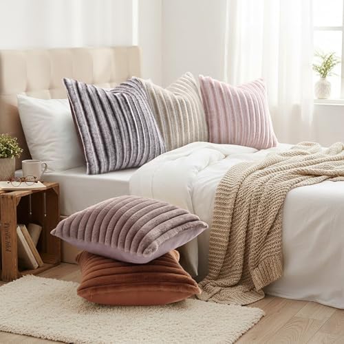 decorUhome Fall Faux Fur Throw Pillow Covers 20x20 Set of 2 Brown - Image 4