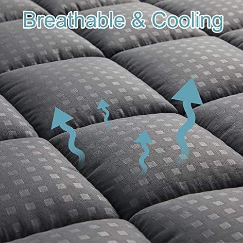 HYLEORY King Mattress Pad Quilted Fitted Mattress Protector Cooling Pillow Top - Image 2