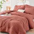 HYMOKEGE Coral King Size Comforter Set Seersucker 7 Pieces, All Season Luxury by HYMOKEGE