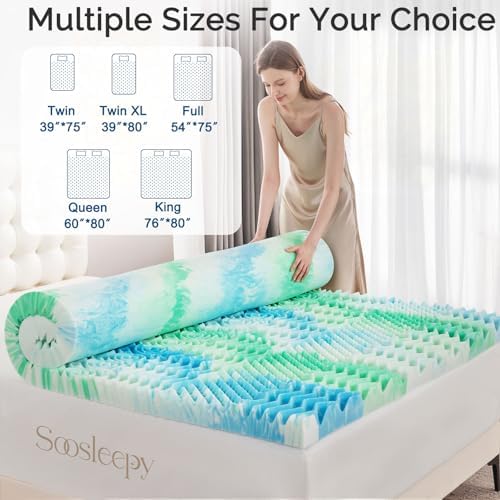 SOOSLEEPY 2 Inch 7-Zone Full Memory Foam Mattress Topper Egg Crate Cooling Gel - Image 6