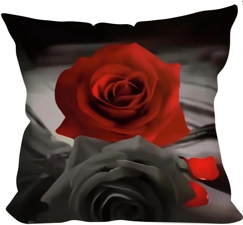 4pcs Romantic Red Rose Decorative Throw Pillow Case - Image 4
