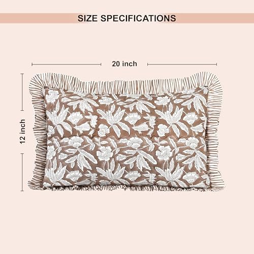 Ridhi Block Print Oak Brown Ruffle Lumbar Pillow Shams - Image 4
