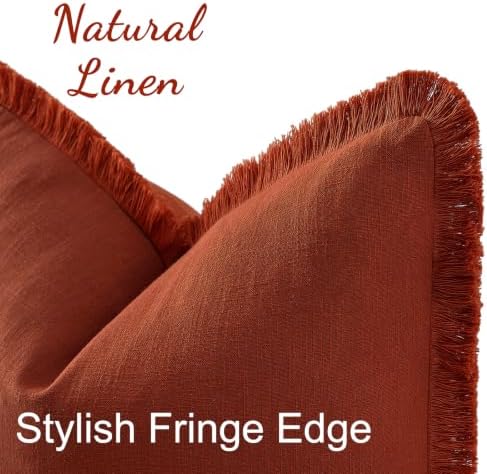 decorUhome Linen Fringe Rust Throw Pillow Covers 18x18 Set of 2 - Image 4