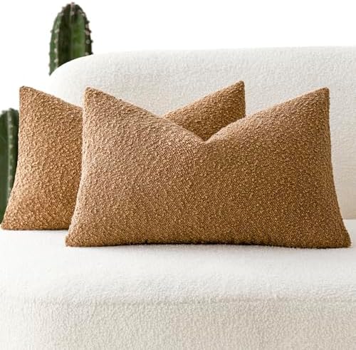 Foindtower Textured Boucle Lumbar Throw Pillow Covers 12x20 Rust Tobacco by Foindtower