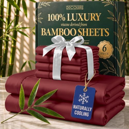 DECOLURE 100% Viscose Derived from Bamboo Sheets King Size, Luxury 6 Pc Set by DECOLURE