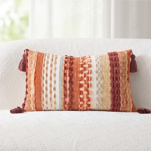 Kevin Textile Boho Tufted 12"x20" Lumbar Pillow Cover 1 Pack, Burnt Orange - Image 5