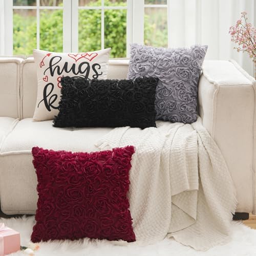 MIULEE Decorative Rose Flower Pillow Cover Pack of 1 Black 12x20 Inch - Image 6