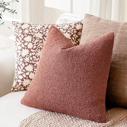 Foindtower Decorative Textured Boucle Throw Pillow Covers 22x22 Orange Red - Image 6