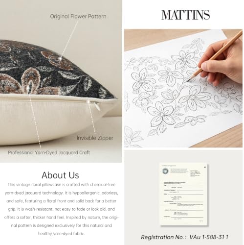 MATTINS 12x20 Vintage Floral Patterned Lumbar Pillow Cover - Image 2