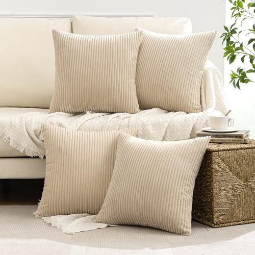 MIULEE Soft Corduroy Decorative Throw Pillow Covers Beige 18x18 - Image 2