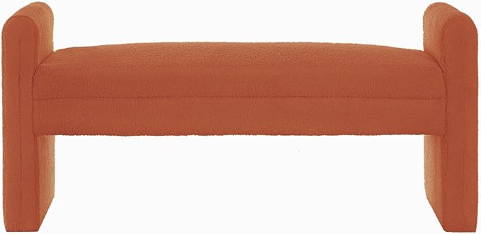 24KF Modern Upholstered Bed Bench Covered with Soft Boucle Teddy Fabric, Lovely Entryway Bench Ottoman with Armrest, 5062-Orange
