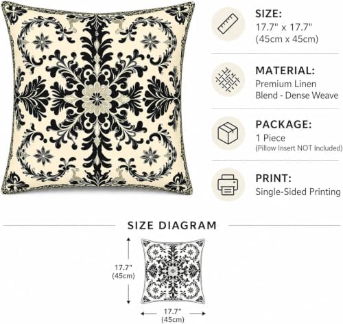 Set of 2 Linen Vintage Black Damask Floral Throw Pillow Covers 18x18 Inch - Image 2