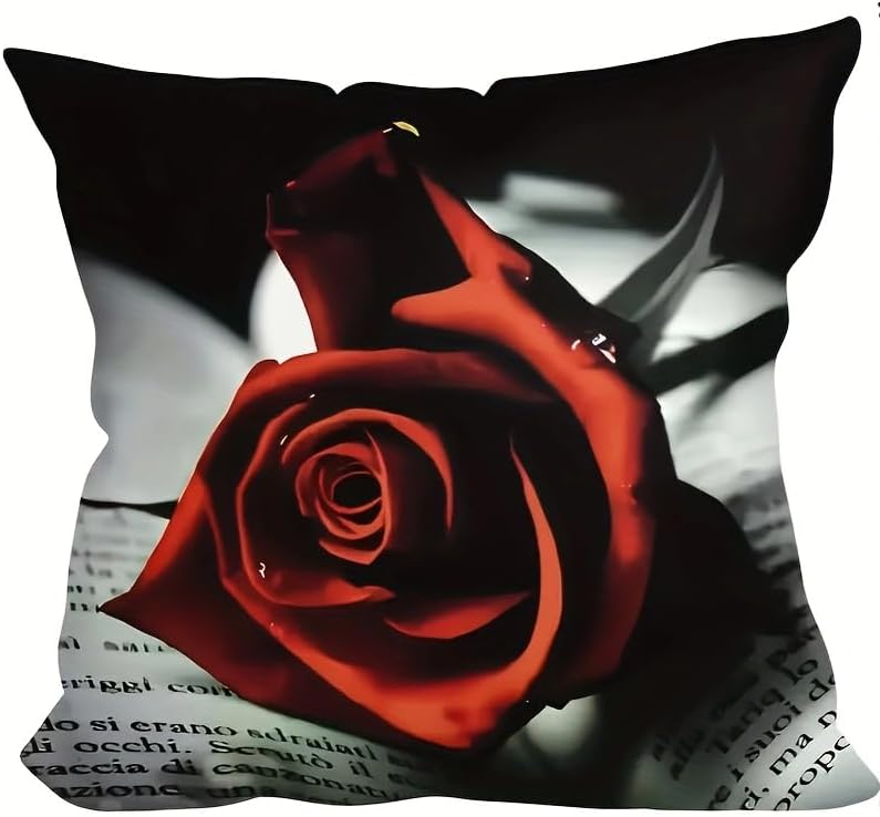 4pcs Romantic Red Rose Decorative Throw Pillow Case - Image 5