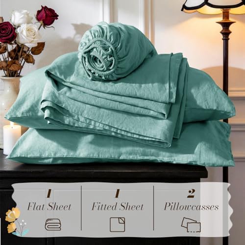 SONORO KATE 100% French Linen Full Size Sheets Set, Natural Flax Bedding - Image 7