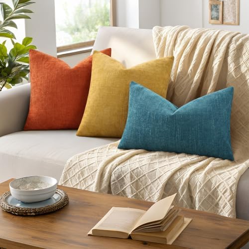 decorUhome Chenille Fall Throw Pillow Covers 12x20 Set of 2, Burnt Orange - Image 5