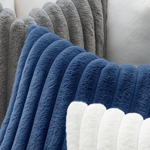 MIULEE Faux Fur Decorative Euro Sham Pillow Covers 24x24 Navy Blue 2 Pack - Image 5