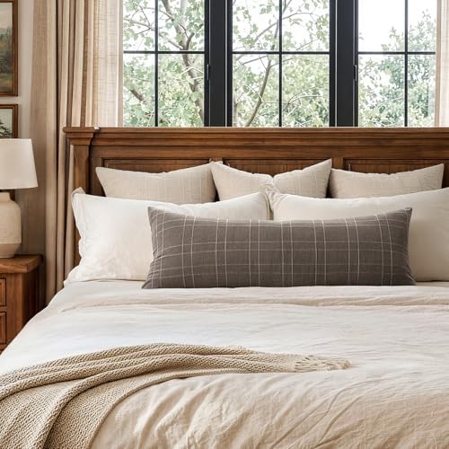 MIULEE Long Lumbar Throw Pillow Cover 14x36 Soft Linen Check Decorative - Image 3