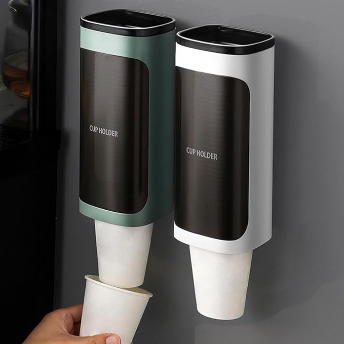 2 Pcs Cup Dispenser Wall Mounted, Bathroom Cup Dispenser Holder for 3oz-9.5oz Disposable Paper and Plastic Cups, Water Cooler Cup Dispenser with Adhesive Plate (Single White)