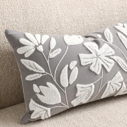 BlissBlush Throw Pillow Cover 20x20 Inch, Light Gray Floral Tufted Velvet - Image 7
