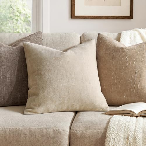 MIULEE Textured Chenille Throw Pillow Covers 20x20 Inch Beige - Image 3