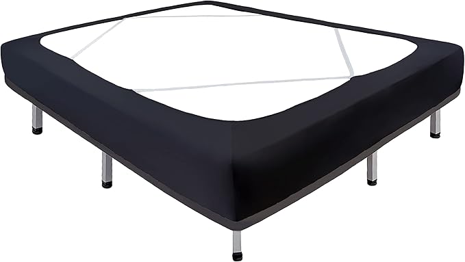Biscaynebay Decorative Box Spring Cover King & Cal King Size, Black Luxurious Jersey Knitting Stretchy Wrap Around 4 Sides Bed Skirts for Home/Hotels, Easy Fit Wrinkle Free Machine Washable