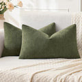 MIULEE Olive Green Chenille Couch Lumbar Throw Pillow Covers by MIULEE
