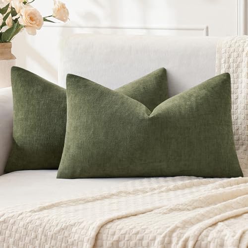 MIULEE Olive Green Chenille Couch Lumbar Throw Pillow Covers by MIULEE