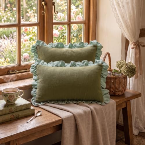 patdrea Vintage Green Linen Throw Pillow Covers - Image 4