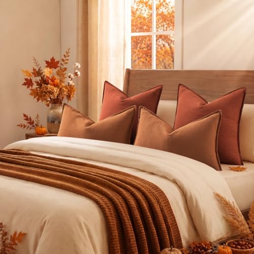 decorUhome Fall Rust Linen Throw Pillow Covers 24x24 Set of 2 - Image 6