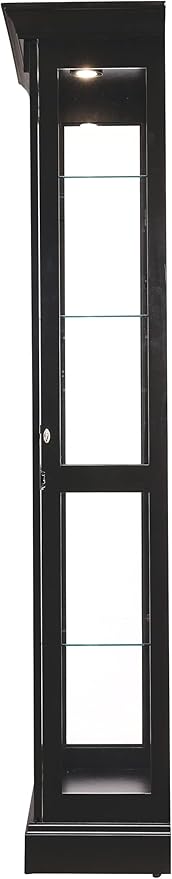 Howard Miller Brigid II Curio Cabinet – Premium Black Finish Illuminated Display Cabinet for Collectibles with Sliding Glass Door Adjustable Shelves Mirrored Back andSecure Key Lock