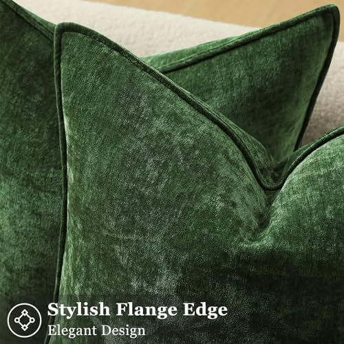 decorUhome Chenille Moss Green Velvet Throw Pillow Covers 16x16 Set of 2 - Image 2