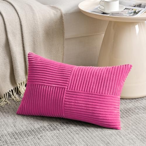 Fancy Homi 2 Packs Hot Pink Lumbar Decorative Throw Pillow Covers 12x20 Inch - Image 2