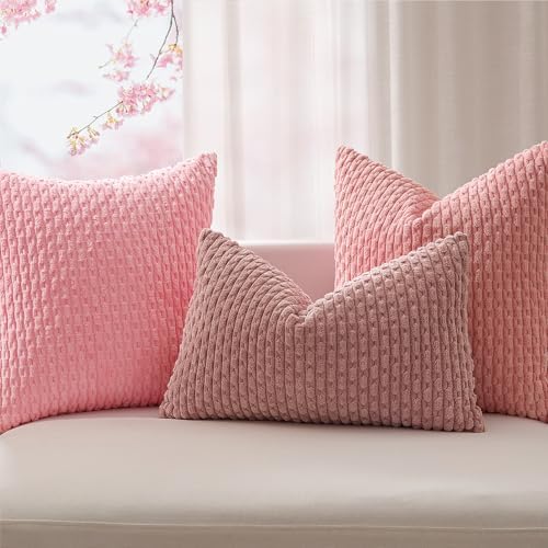 Kevin Textile Soft Corduroy 12"x24" Lumbar Pillow Cover 1 Pack, Dark Pink - Image 4