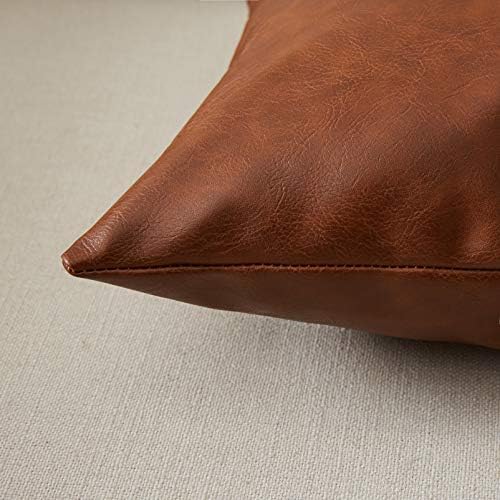 Fancy Homi Faux Leather Boho Decorative Throw Pillow Covers, Thick Modern Solid - Image 4