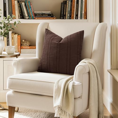 MIULEE Linen Plaid Pillow Covers Fall Decorative Euro 24x24 Dark Brown - Image 6