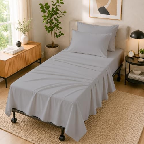 Cottingon 4 PC Cot Sheet Set 30"X75", Egyptian Cotton, Light Grey by COTTINGON