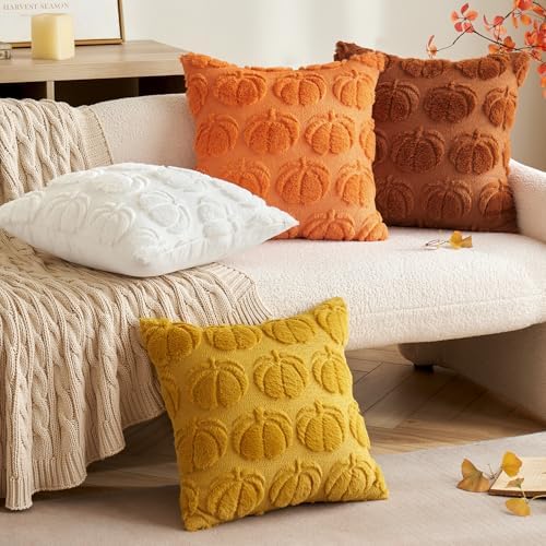 MIULEE Fall Pillow Covers Pumpkin Fall Decor 18x18 Mustard Yellow - Image 4