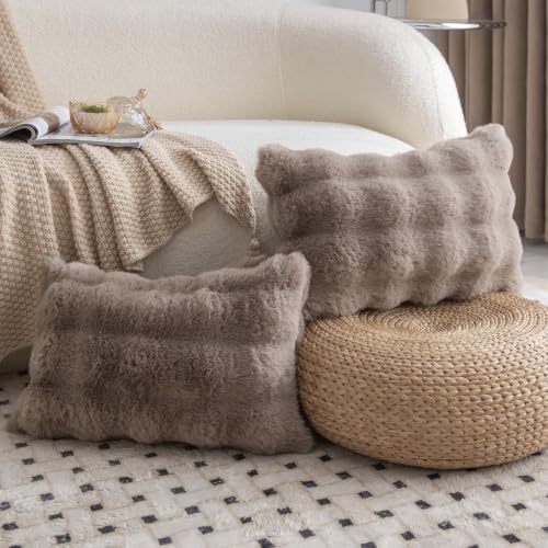 MADIZZ Pack of 2 Thick Plush Faux Wool Throw Pillow Covers Soft Boho Throw - Image 2