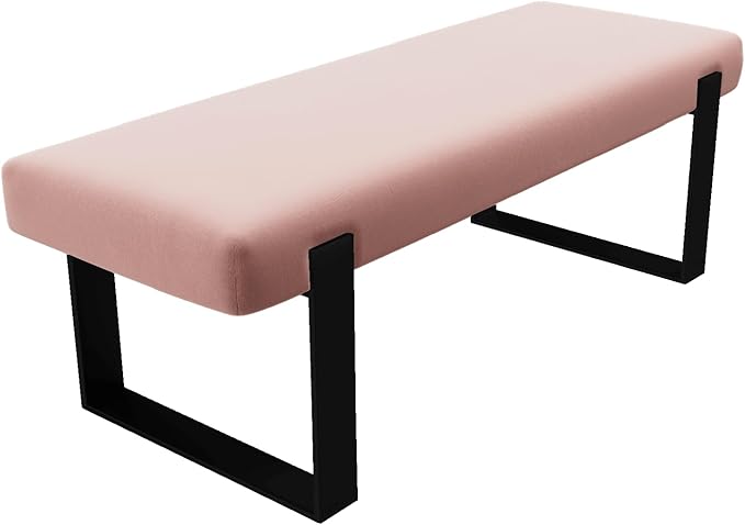 VANT Upholstered Bed Bench - Velvet Blush - Matte Black - Contemporary Modern, Bedroom Bench Seat, Hallway, or Entryway