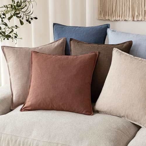 Foindtower Linen Solid Decorative Throw Pillow Covers 26x26 Inch Rust Red - Image 6