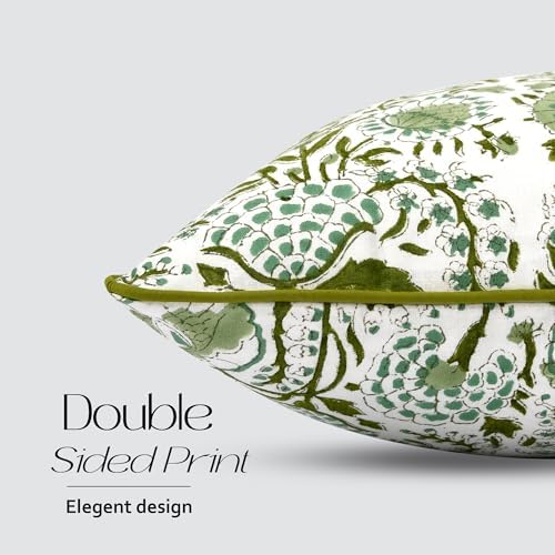 CPC Agate Green Cotton Block Print Pillow Sham Cover, 12x20 Inch Floral - Image 3