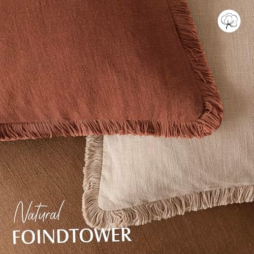 Foindtower Decorative Linen Fringe Throw Pillow Covers 22×22 Rust Orange - Image 4
