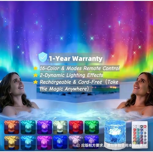 Cordless Northern Aurora Borealis Light Projector for Bedroom-Water Ripple Ocean Wave Projector Light-Shower Lamp-Teen Girl Gifts Trendy Stuff-Shower Mood Light-Bathroom Night Light-Ambient Lighting - Image 2