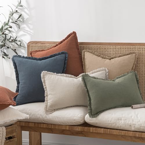MIULEE Boho Linen Fringe Decorative Throw Pillow Covers Camel 18x18 - Image 7