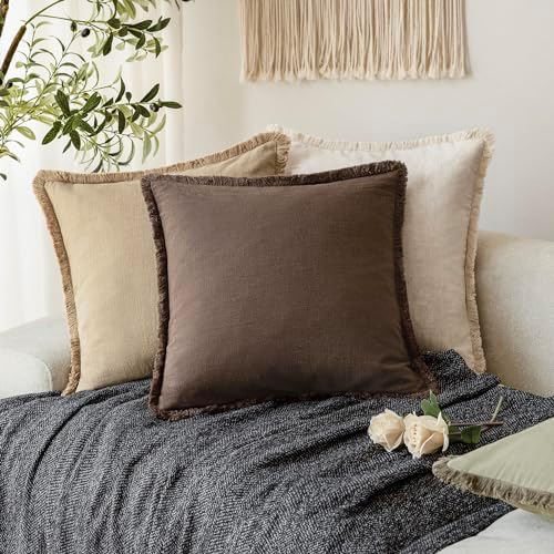 Foindtower Decorative Linen Fringe Throw Pillow Covers 20×20 Reddish Brown - Image 5