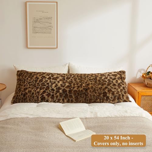 XeGe 20x54 Fluffy Faux Fur Leopard Print Body Pillow Cover, Cheetah Brown - Image 2